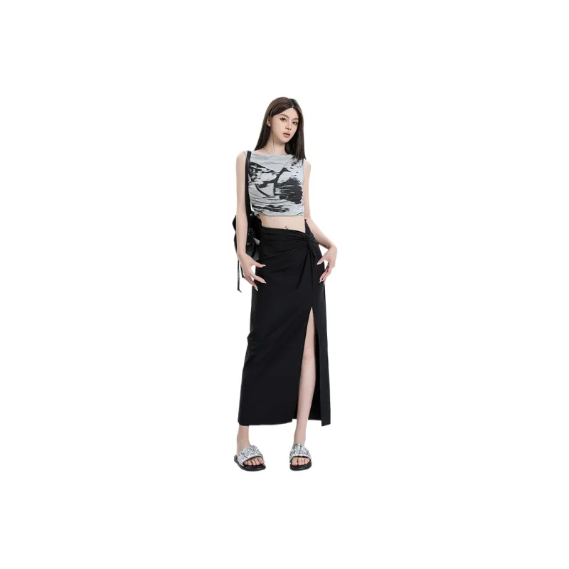 Rose Casual Long Skirts Women's Black-0