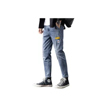 YUQIAN Jeans Men Blue Gray Ankle Length Pants