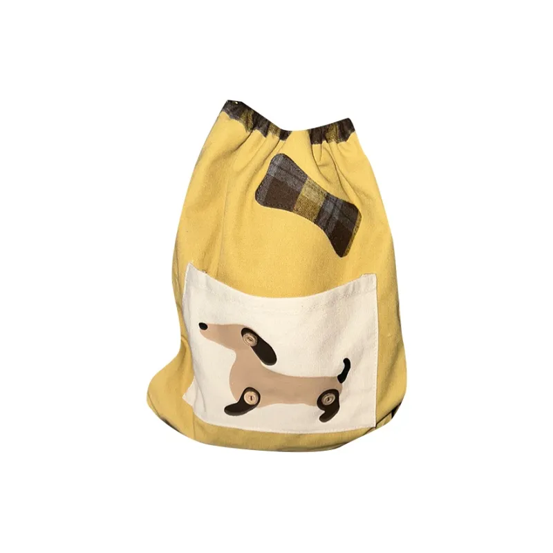 ELF SACK Canvas Backpack Women's Light Yellow Plaid Patchwork-1