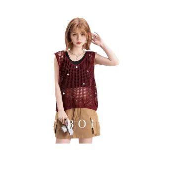 FAWENXIANGZI Tank Tops Women's Angora Red