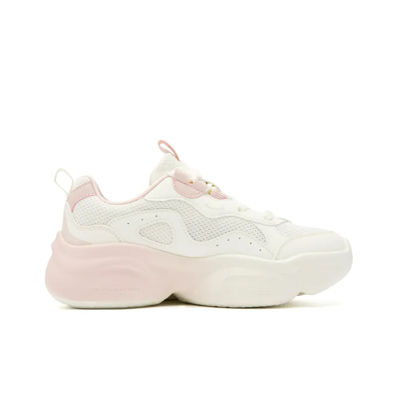 QIAODAN Abrasion Resistant Breathable Slip Resistant Low Top Casual Shoes Women's Ivory White Peach Pink-1