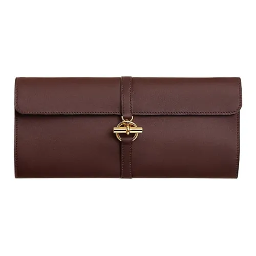 HERMES Glenan H High Technology Silk With Swift Calfskin Clutch Unisex Marine Blue