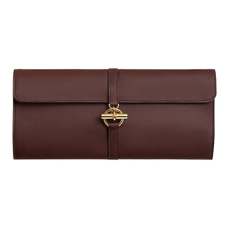 HERMES Glenan H High Technology Silk With Swift Calfskin Clutch Unisex Marine Blue-0