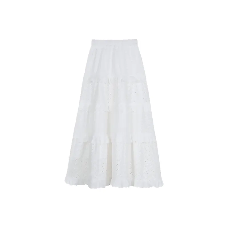 MPOX Casual Long Skirts Women's White-0