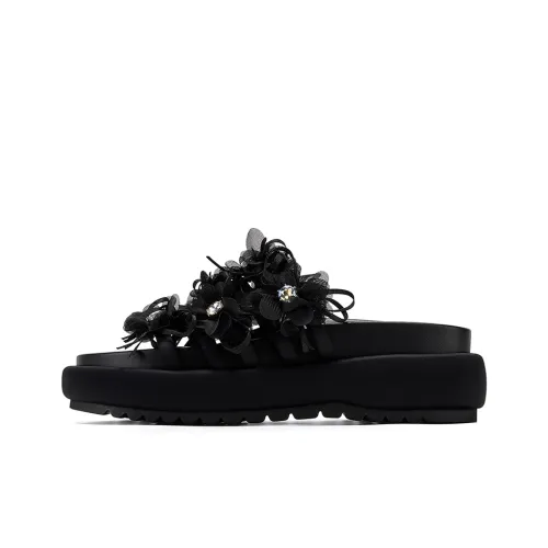 GG CC Slip Resistant Abrasion Resistant Cushioning Platform Slide Slippers Women's Black