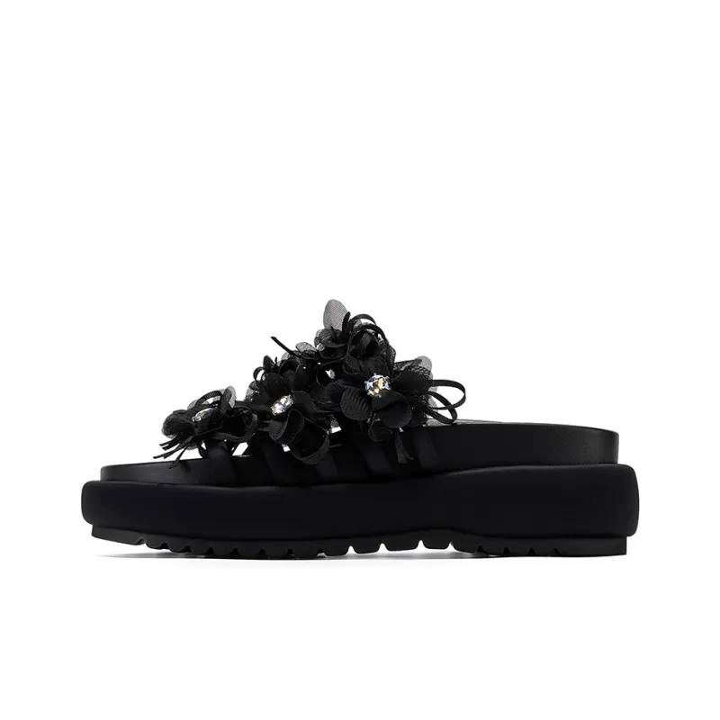 GG CC Slip Resistant Abrasion Resistant Platform Slide Slippers Women's Black-0