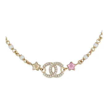 CHANEL Rhinestone Necklaces Women's Gold
