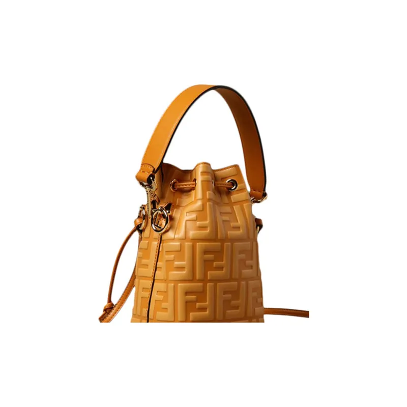 FENDI Mon Tresor Calfskin Bucket Bag, Shoulder Bag, Crossbody Bag, Handbag Mini Women's Orange Yellow-3