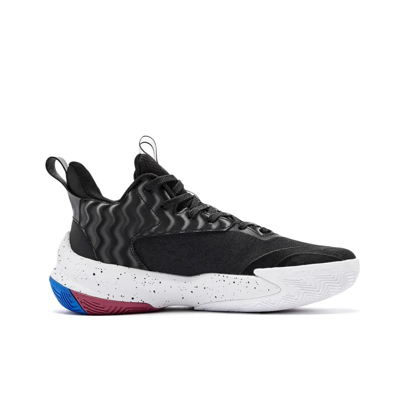 QIAODAN Broken Shadow 5 Cushioning, Wear Resistant Low Top Basketball Shoes Men's Black Cobalt Blue-1