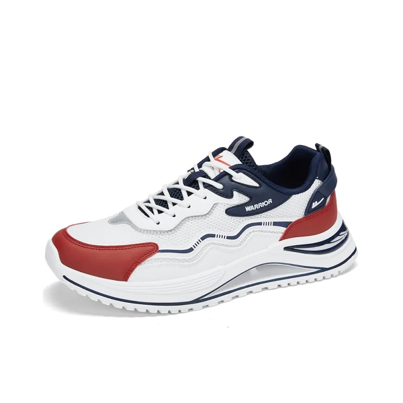 Warrior Cushioning, Slip Resistant, And Breathable Low Top Casual Shoes Men's White Blue Red-1