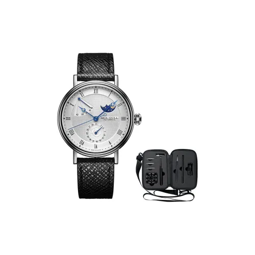 Sea Gull Automatic Mechanical Movement Genuine Leather Strap Watch Men's Watches White Dial
