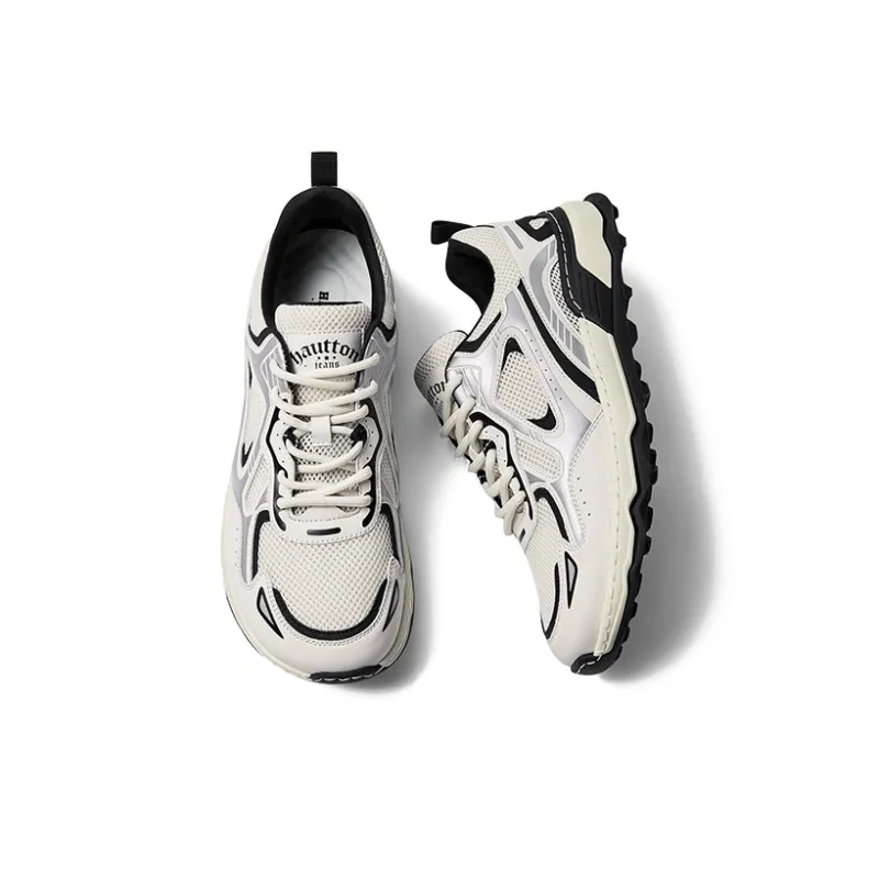 Hautton Jeans Lightweight And Breathable Low Top Casual Shoes Men's White Silver-14
