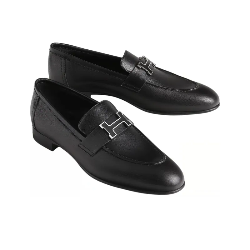 HERMES Paris Loafers Women's Black-3