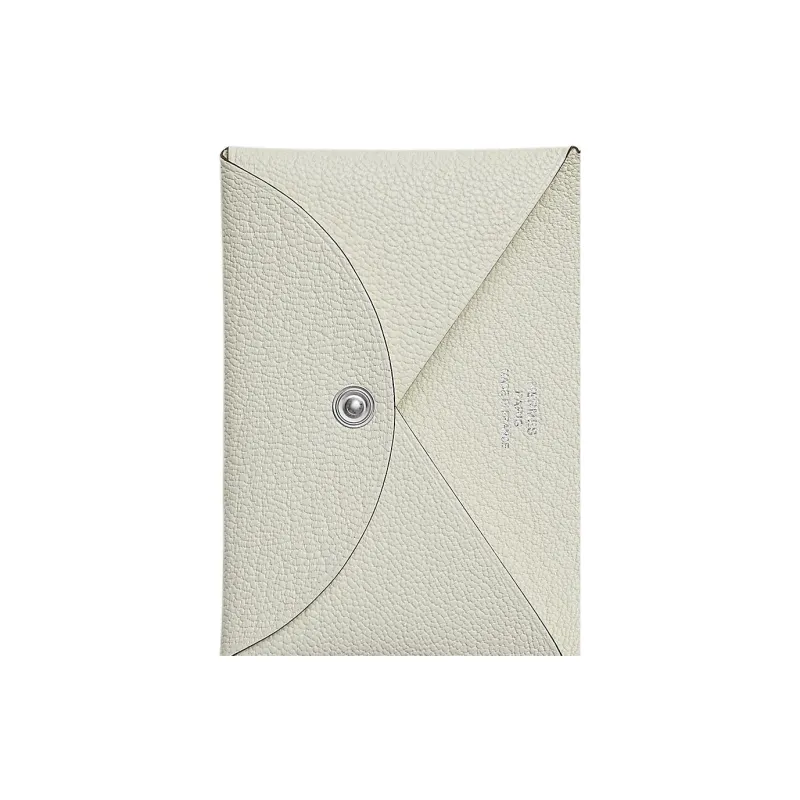 HERMES Calvi Mysore Goat Skin Card Holder Women's Mushroom White-3