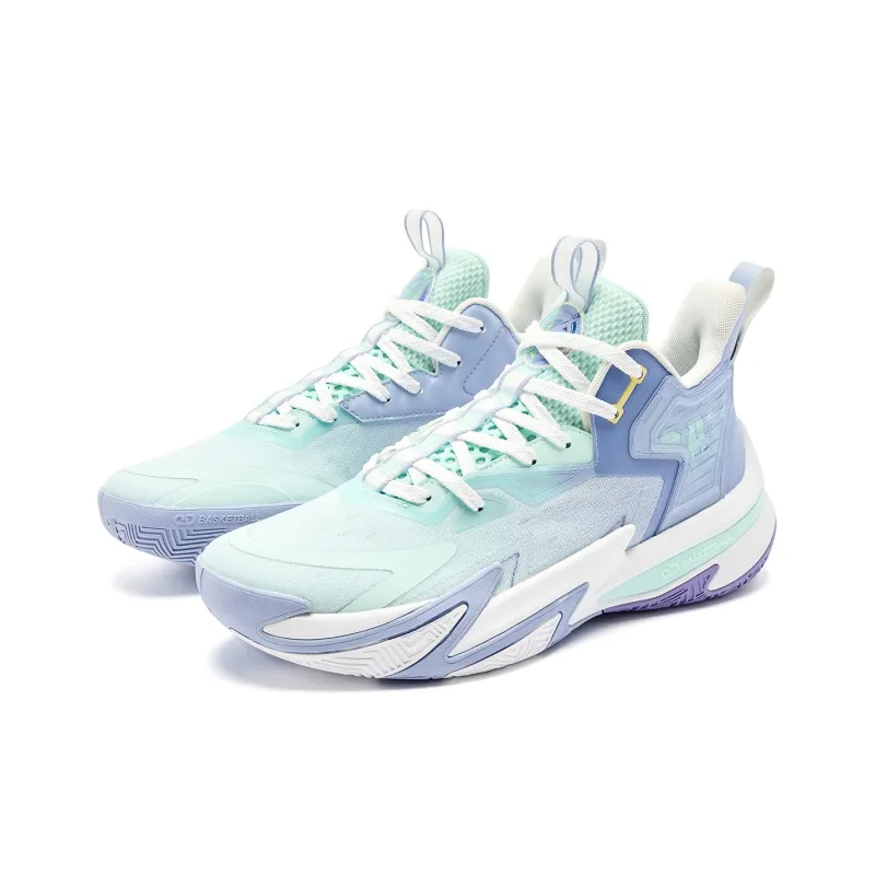 QIAODAN Broken Shadow 5 Cushioning, Wear Resistant Low Top Basketball Shoes Men's Cyan Purple-2