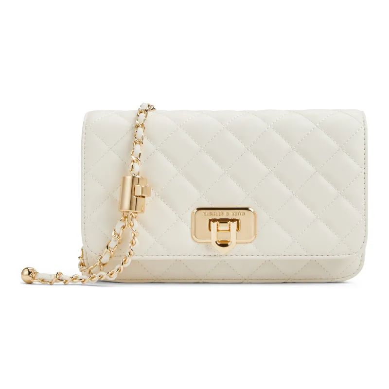 CHARLES&KEITH PU Small Square Bag Shoulder Bag Regular Women's Black/Beige/Cream Milk White/Pink-13