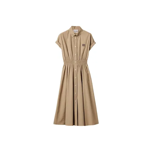 MIU MIU Short Sleeved Dress Women's Khaki