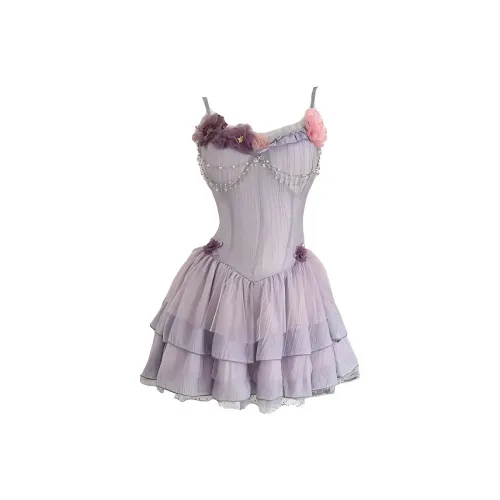 Mu Xiao Xin Slip Dresses Women's Purple Dress With Chain