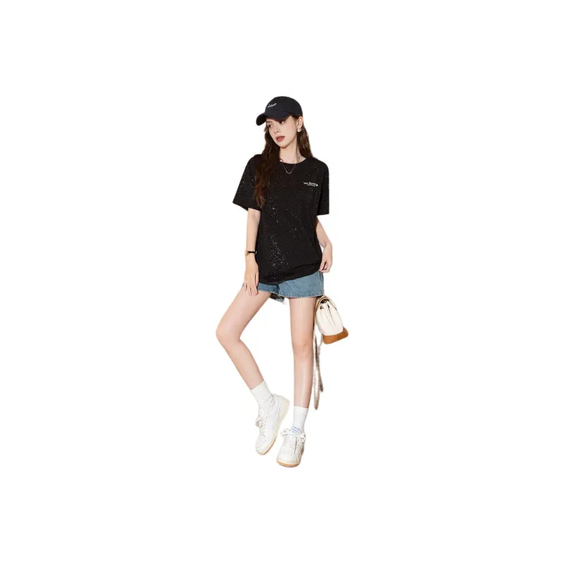 FAWENXIANGZI Drop Shoulder Sleeve T Shirt Women's-0
