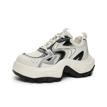 HR Height Increasing Low Top Chunky Sneakers Women's Beige Black