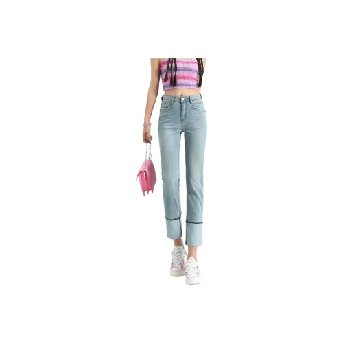 FAWENXIANGZI Jeans Women's Light Blue
