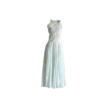 KKX Sleeveless Dresses Women's Green Halter Long Skirt
