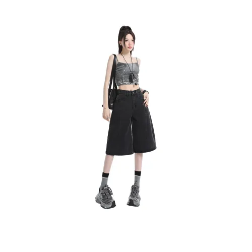Rose Denim Shorts Women's Black Gray Color