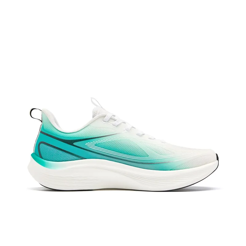 QIAODAN Cushioning, Slip Resistant, And Abrasion Resistant Low Top Long Distance Running Shoes Men's White Green-1