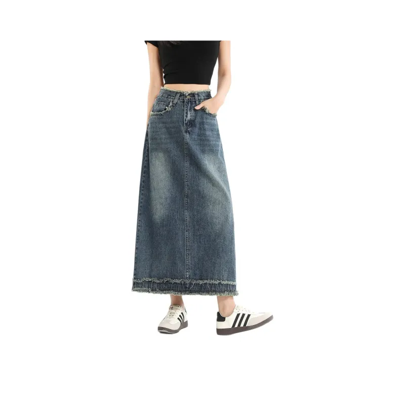 FAWENXIANGZI Denim Long Skirt Women's-0