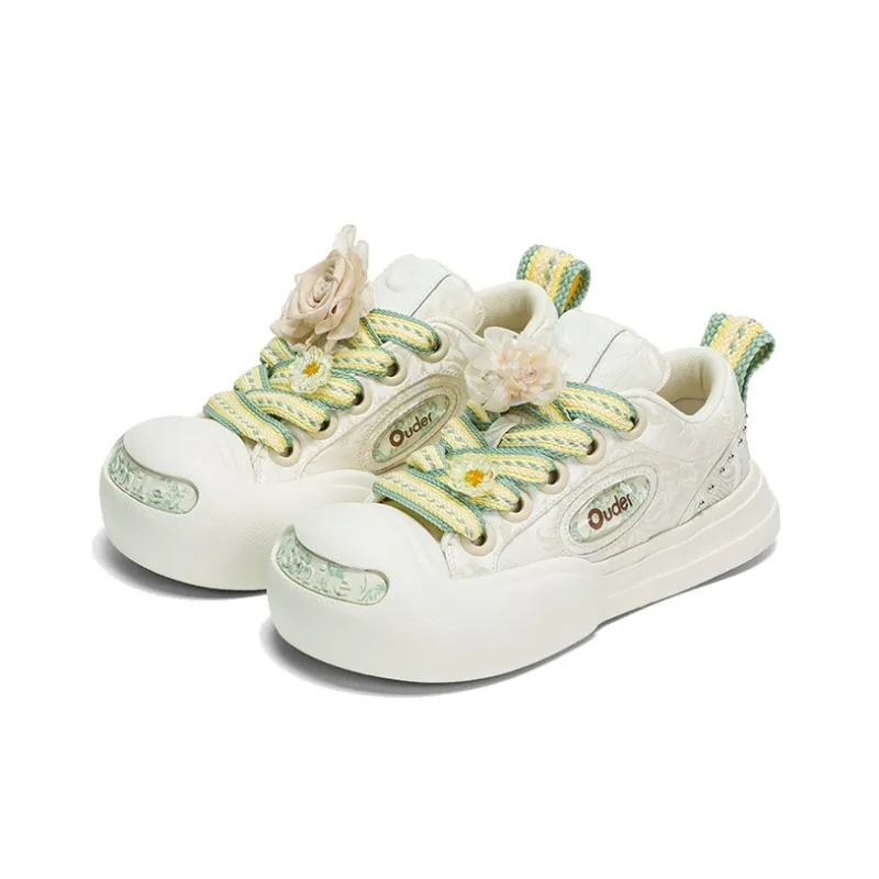 Ouder Smiler Anti Slip And Wear Resistant Height Increasing Low Top Canvas Shoes Unisex White-3