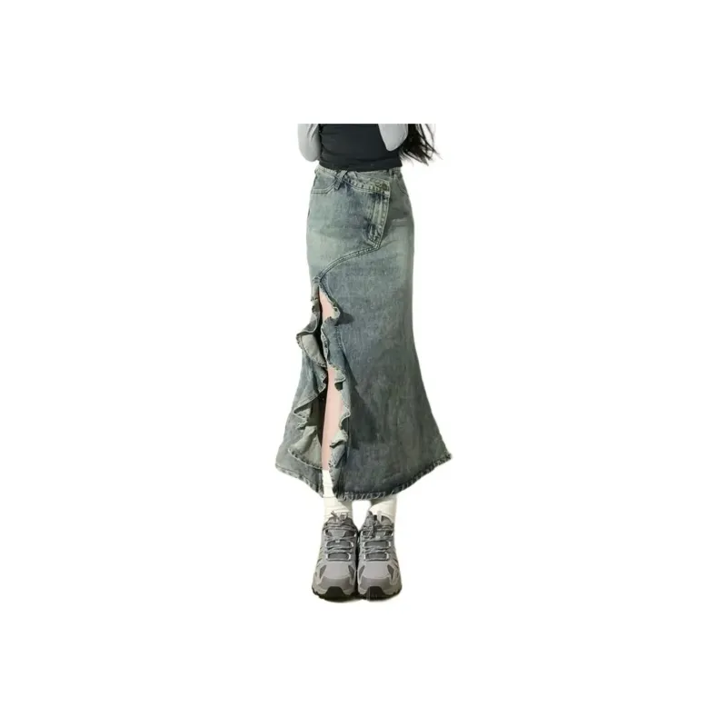 FLIM Denim Long Skirts Women's Denim Blue-0