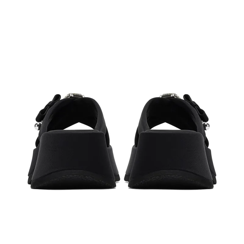 GG CC Slip Resistant Rhinestone Outerwear Slide Slippers Women's Black-3