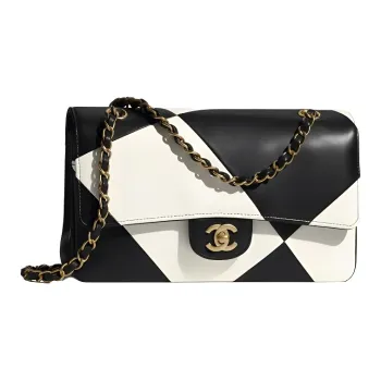 CHANEL Classic Flap CF Lambskin Handbag, Shoulder Bag, Crossbody Bag Regular Women's Black White