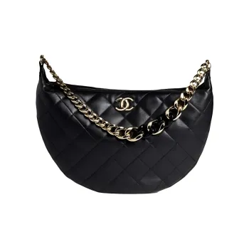 CHANEL 22c Early Spring Chain MAXI Hobo Bag Dumpling Bag Handbag Women's Black