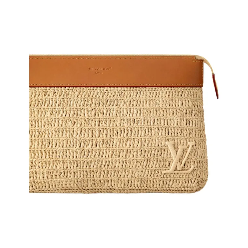 LOUIS VUITTON Raffia Clutch Men's Beige-4