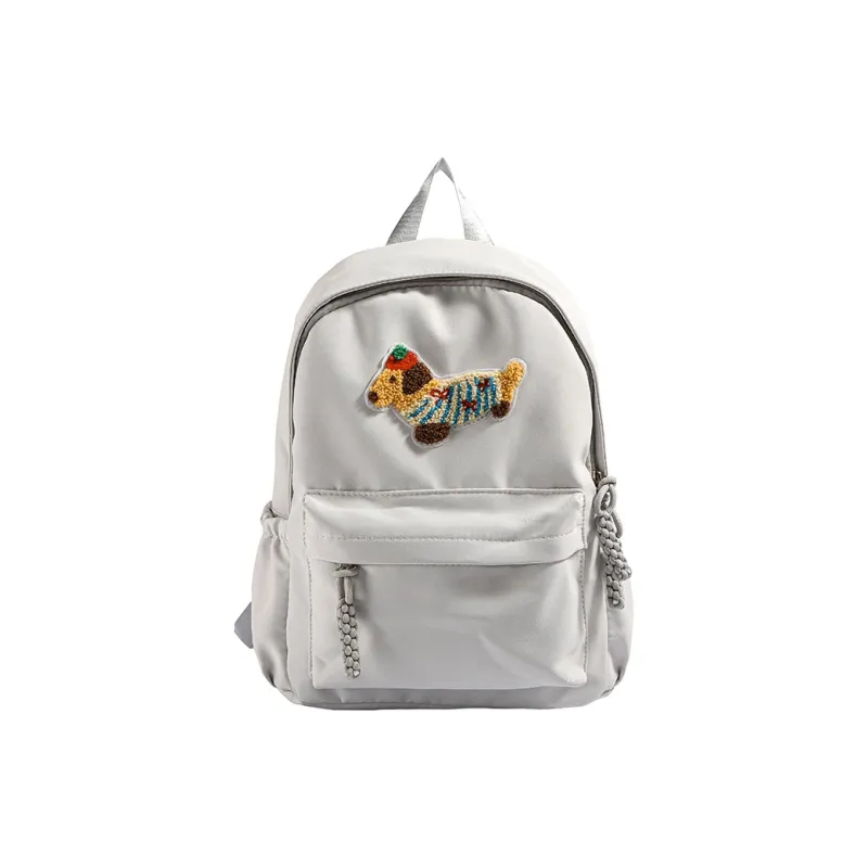 Meow In The Grass Nylon Fabric Backpack Regular Unisex Black/Ecru/Red-12
