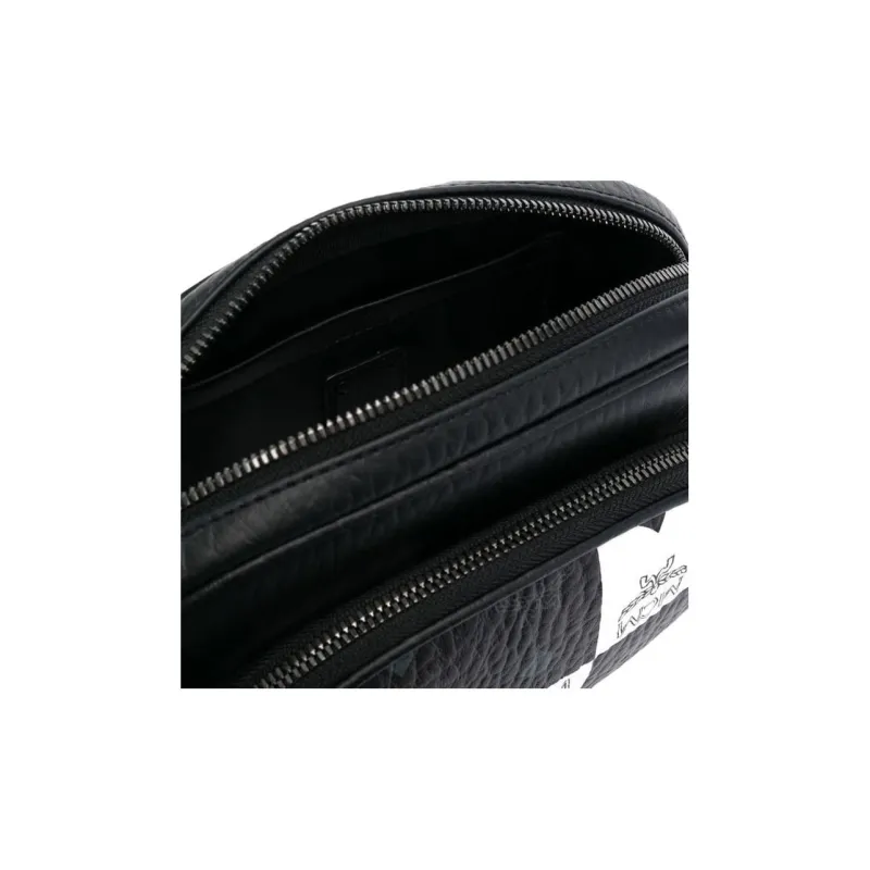 MCM Canvas With Calfskin Shoulder Bag Crossbody Bag Small Size Women's Black/White-3