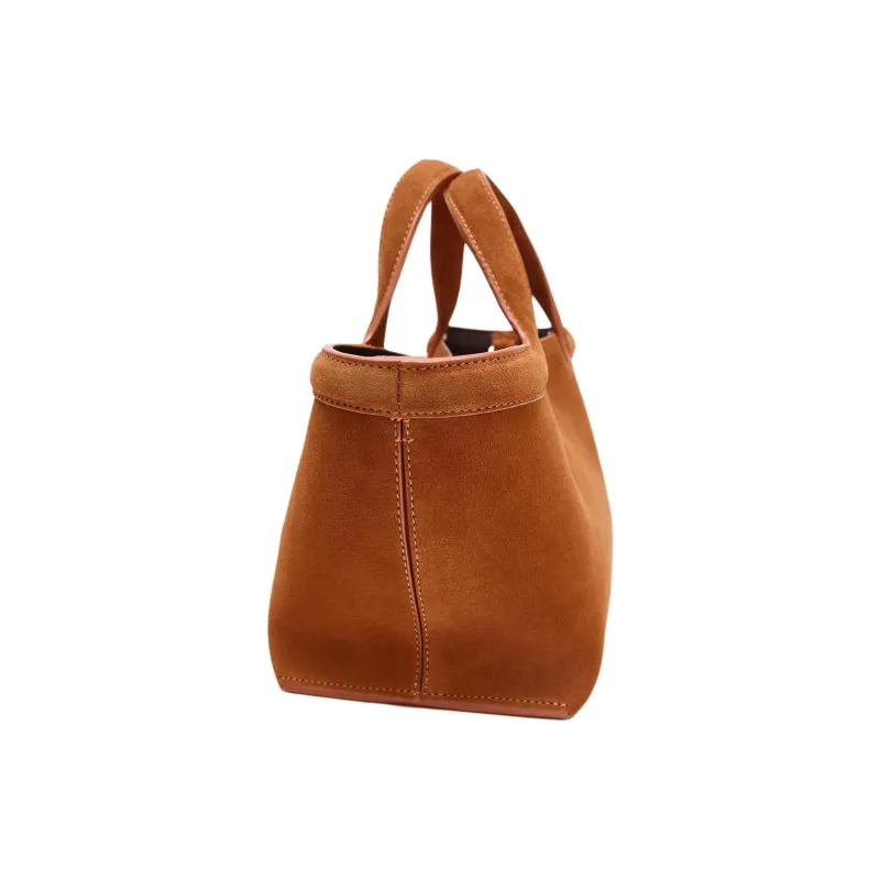 ZARA Cow Leather Tote Bag, Shopping Bag, Crossbody Bag, One Shoulder Handbag Mini Women's Orange-2