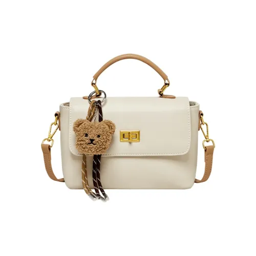 Narandu Cow Leather With Synthetic Leather Crossbody One Shoulder Handbag Medium Size Women's White & Apricot