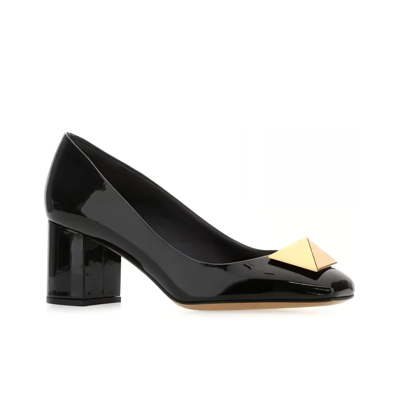 Valentino Rockstud Chunky Heel High Heels Women's Black-2