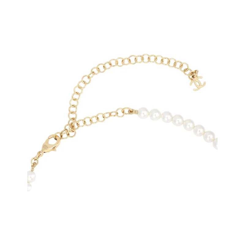 CHANEL Pearl Necklaces Unisex Gold/White-3