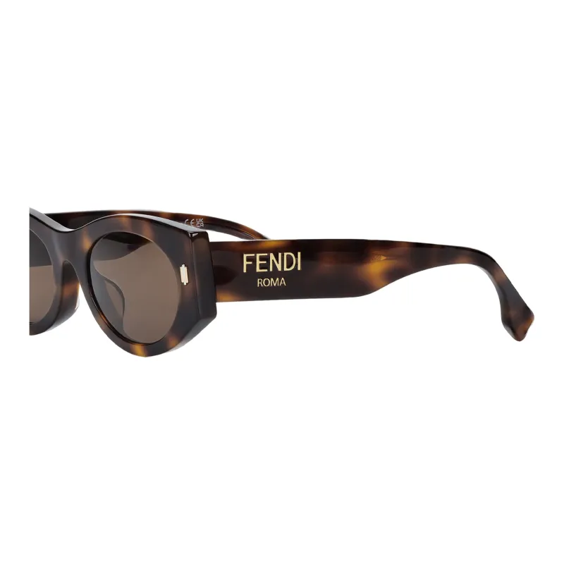 FENDI Plate Frame Oval Sunglasses Women's Tortoiseshell-4