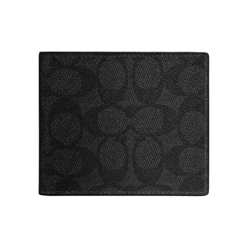 COACH Signature Coated Canvas Wallet Mini Men's Black Gray-0