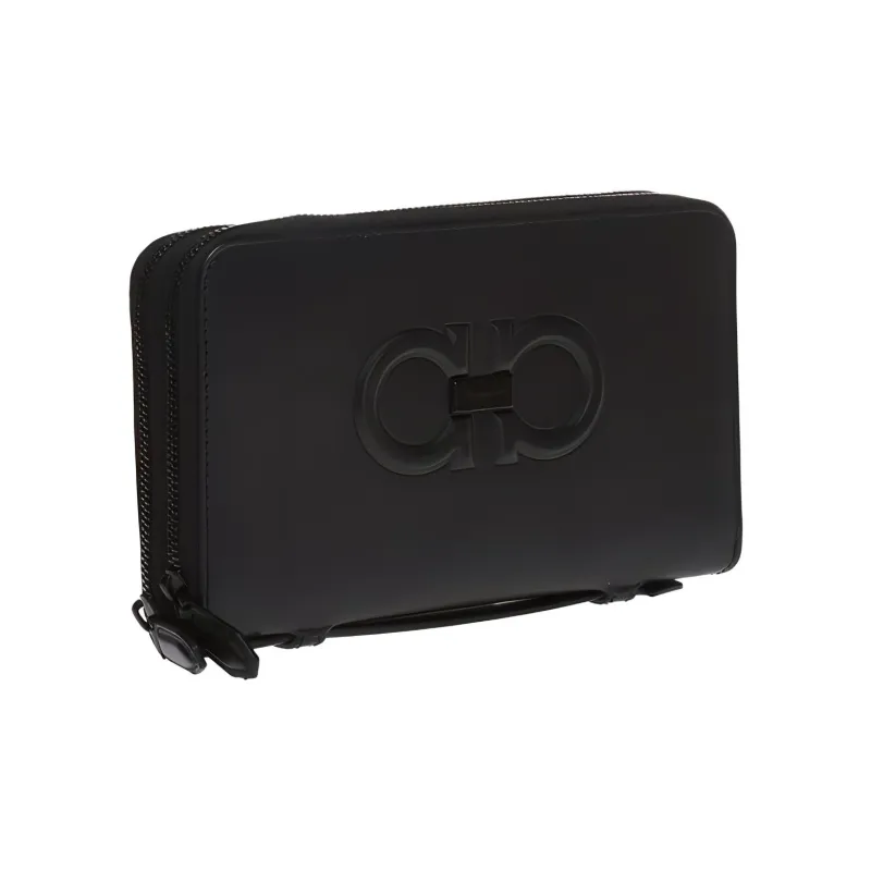 FERRAGAMO Leather Clutches Card Holder Wallet Men's Black-1