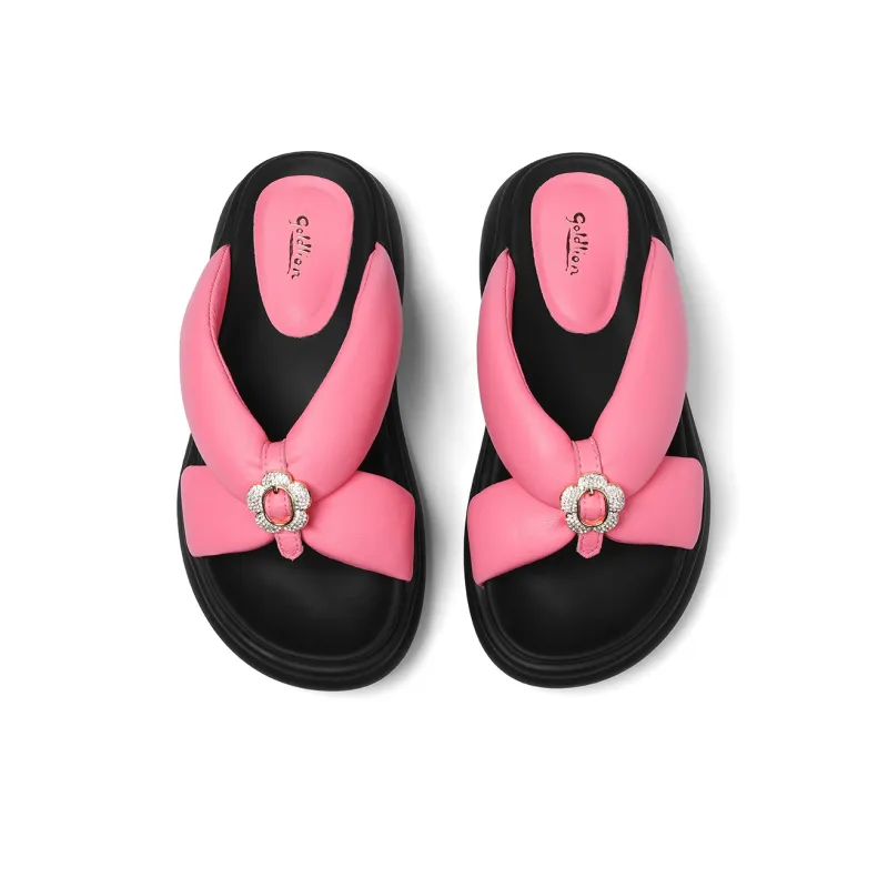 GOLDLION Cut Out Rhinestone Slide Slippers Women's-8