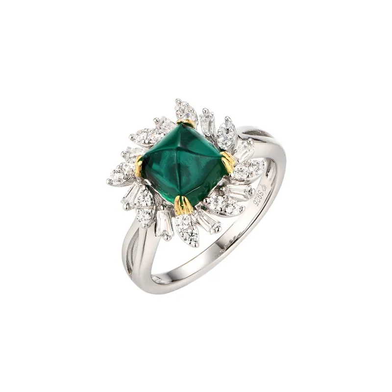 ATTAGEMS 925 Sterling Silver Artificial Gemstone Rings Women's Green-0