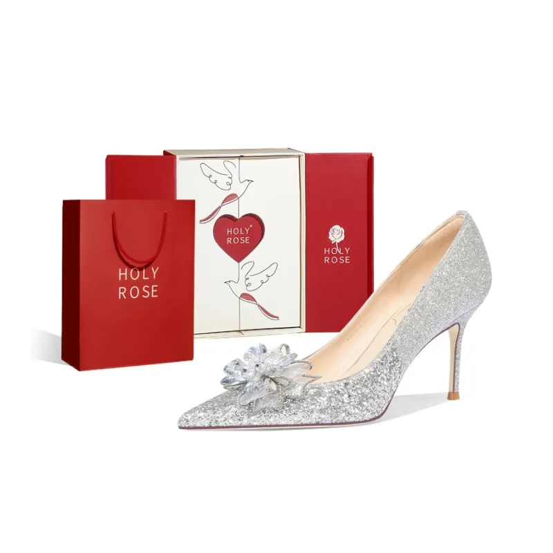 Holy Rose Slim Heel High Heels Women's Silver-3