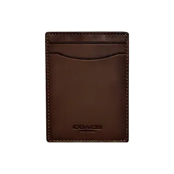 COACH Card Case Calfskin Money Clip Card Holder Men's Dark Brown
