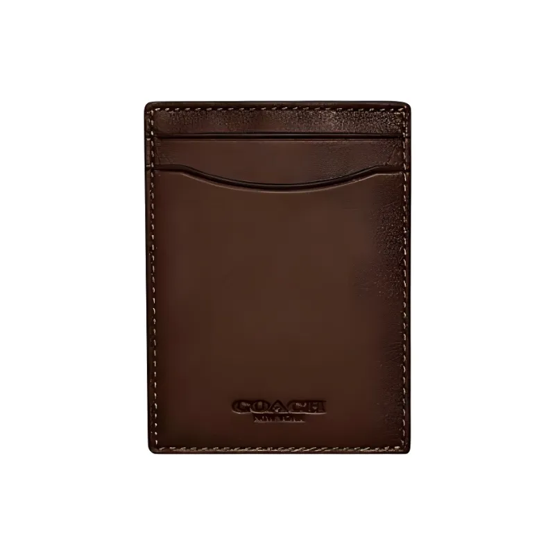 COACH Card Case Calfskin Money Clip Card Holder Men's Dark Brown-0