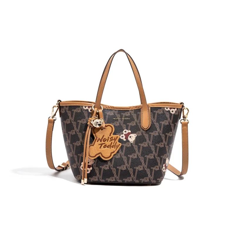 NOISY TEDDY PVC Basket Bag Tote Shoulder Bag Handbag Women's Beige/Brown-6